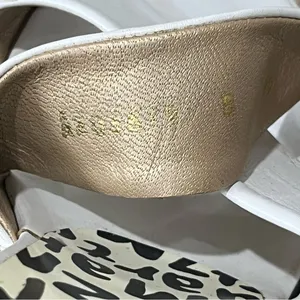 Stuart Weitzman New Black & White Leather‎ Graffiti Print Logo Sandal Wedge 9.5 thumbnail 9