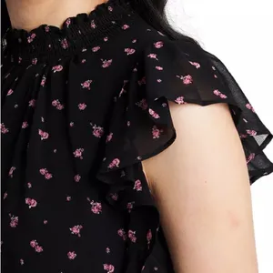 NEW ANTHROPOLOGIE Floral mini Dress MEDIUM Smocked-Neck Flutter-Sleeve Bohemian thumbnail 3