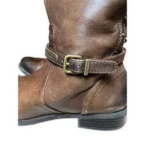 Gianni Bini Steampunk Boots Size 5.5 Mid Calf Low Heel Brown Leather Wrap Strap thumbnail 4