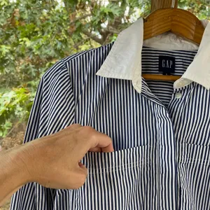Gap Women's Organic Cotton Mini Shirt Dress Blue Stripe Size S thumbnail 4