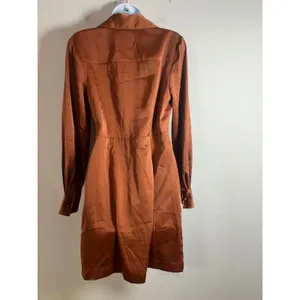 Banana Republic Satin Wrap Mini Dress Copper Brown Long Sleeve Collared Size 6 thumbnail 7