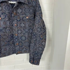 Vintage Bill Blass Patterned Tapestry Trucker Jacket Size M Blue Size M thumbnail 5