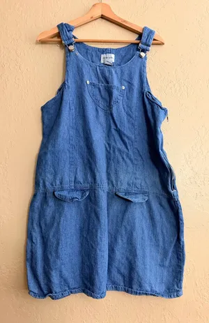 Denim Midi Pinafore Dress - Blue thumbnail 1