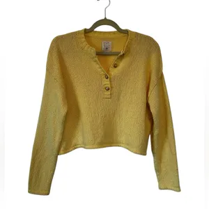 Billabong Womens Henley Sweater Butter Yellow Slouchy Knit Beachy Coastal Large thumbnail 3