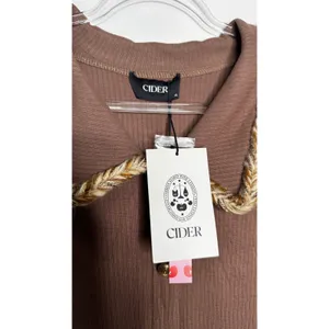 Cider 2020s Brown Ribbed Midi Dress Gold Trim Stretch NWT Large thumbnail 10