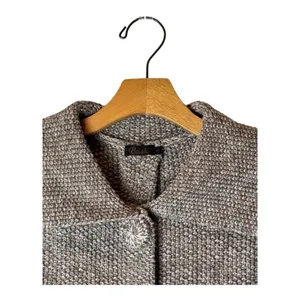 Bask Sweater Women Small Brown Ivory Knit Collared Snap Long Line Cardigan‎ thumbnail 3