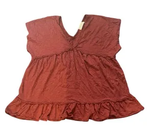 Altar'd State Rust/Brick/Burgundy Bohemian V Neck Ruffle Top thumbnail 1