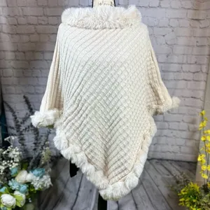 Elegant Fur Trim Hanky Hem Pullover Sweater Cape - Apricot - size M (8/10) thumbnail 12