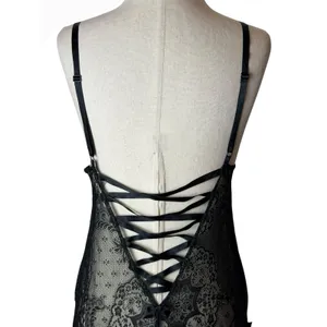 Victoria's Secret Chemise Women Medium Black Sheer Lace Corset Back Coquette thumbnail 7