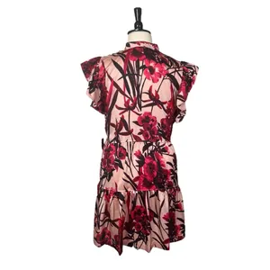 Tommy Hilfiger New Shift Dress Ruffle Tie Neck Pink Red Floral Women’s Size 16 thumbnail 4
