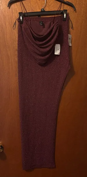 Windsor Sparkle Maxi Skirt with matching cowl neck shirt set Burgundy- Small thumbnail 1