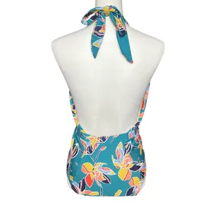 ModCloth Swimsuit Women’s Medium Teal Floral One Piece Bethany Halter Retro thumbnail 4