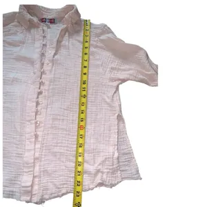 Urban Outfitters Button Down Shirt Small Pink Cotton Gauze Raw Hem‎ Boho Coastal thumbnail 9
