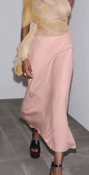 Zara NWT satin pink midi skirt thumbnail 1