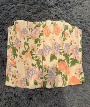 ZARA Multicolor Floral Corset Top Yellow Size M thumbnail 1