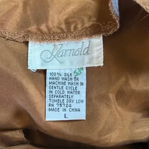 Karnold Blouse VTG Top Silk Boho Y2K 90'S Ruffle Peasant Sleeve Brown SZ LG FLAW thumbnail 7