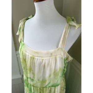 Line & Dot Green Tie Dye Tiered Maxi Dress Tie Strap Large Cottagecore Summer thumbnail 9
