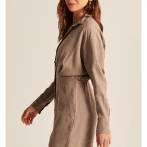 Abercrombie & Fitch Women XS Brown Linen Blend Mini Dress Minimalist Boho Chic thumbnail 2