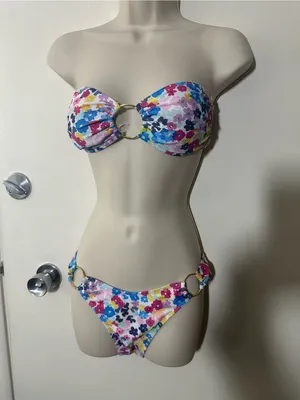 Lulu's Multicolor Floral Ring-Front Bandeau Bikini thumbnail 3