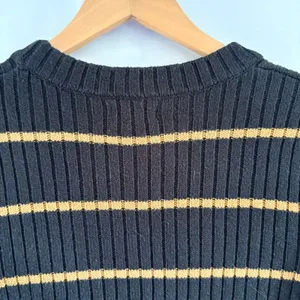 Who What Wear Black Striped Ribbed Knit Sweater Bell Cuffs Large thumbnail 3