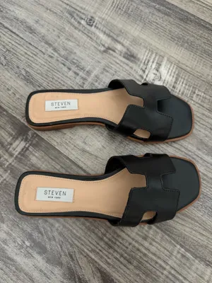 steven by steve madden hayden black leather sandal thumbnail 3
