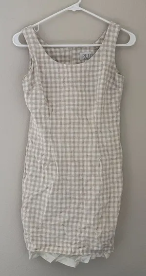 Petite Sophisticate Vintage 90s white and cream gingham linen mini dress thumbnail 1