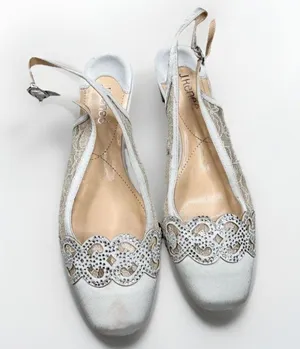 J Renee Silver Gray Lace Rhinestone Embellished Square Toe Slingback Heels 9.5 thumbnail 1