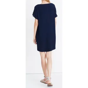 Madewell Easy Mini Dress Womens M Blue Ruffle Sleeves V Neck Preppy‎ SMALL FLAW thumbnail 5