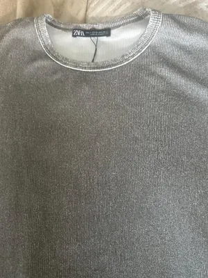 Zara women Metallic Silver Crew Neck T-Shirt thumbnail 5