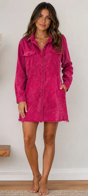 Umgee USA pink corduroy long sleeve dress feminine thumbnail 1