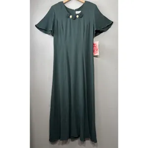 Vintage 90s Tea Dress Size 8 Dark Green Romantic Maxi Cottagecore Wedding Guest thumbnail 3