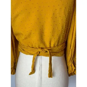 Auguste The‎ Label Shirt Women 4 Yellow Ocher Swiss Dot Frida Wrapped Blouse thumbnail 10