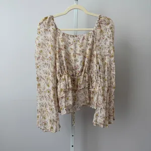 Free People Boho Flowy Beachy Peasant Fairy Bell Sleeve Floral Blouse S Cream thumbnail 7