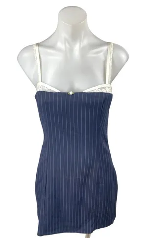 Edikted Blue Lace Pinstriped Sleeveless Cami Camisole Mini Bodycon Dress Size S thumbnail 1