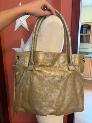 Vintage Y2K Old Navy Metallic Gold Tote Bag with Front Pockets thumbnail 4