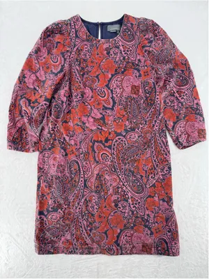 Anthropologie Dayna Paisley Corduroy Mini Dress Boho Cotton Pink Size Medium thumbnail 1