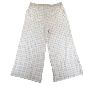 Elevenses Anthropologie Linen Windowpane Wide Leg Crop Pants Beige Womens 16T‎ thumbnail 2