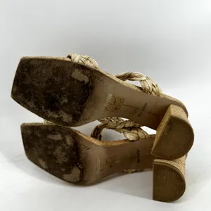Dolce Vita Paily Natural Raffia Woven High Heel Slide Sandals Square Beige 8.5 thumbnail 7