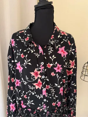 Free People Lighten Up Floral Mini Dress Boho Smocked Long Sleeve Medium thumbnail 3