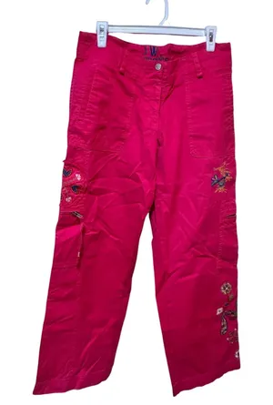 Vintage Johnny Was Embroidered Pink Wide Leg Pants Size Small thumbnail 1