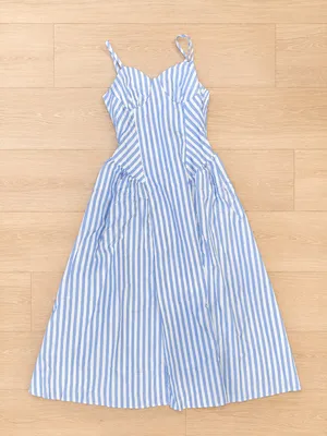 Women's Blue White Striped Sleeveless Spaghetti Strap Midi Dress S thumbnail 1