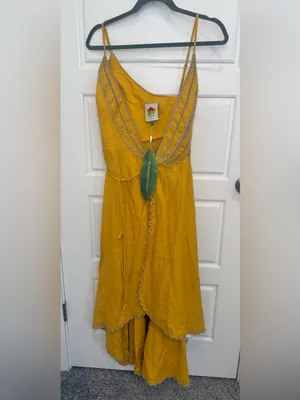 Farm Rio Yellow Bananas Euroflax™ Premium Linen Maxi Wrap Dress Woman’s Size Xs NWT thumbnail 12