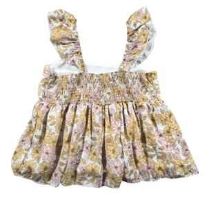 Altar'd State Babydoll Top Women Medium Yellow Pink Floral Ruffle Smocked Boho thumbnail 2