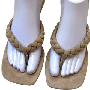 Veronica Beard Marissa Sand‎ Suede Square Toe Thong Sandal Braided Summer 9.5 thumbnail 5