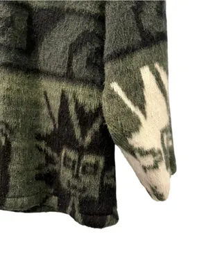 VTG Gensis Alpaca Wool Hooded Sweater Jacket Llama Aztec Green Small Stretch thumbnail 7