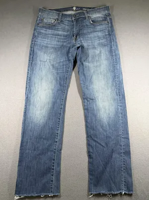 7 For All Mankind Standard Jeans Womens 31 Blue Straight Denim Stretch Raw Hem thumbnail 1