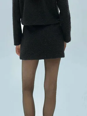 Mango MNG - Black knit Bouclé metallic thread textured mini skirt thumbnail 8