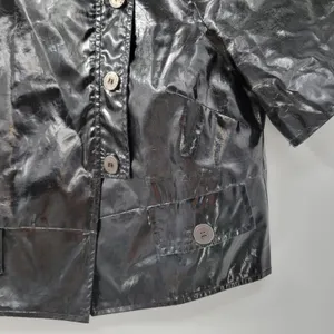 Walter Baker Shirt Womens 8 Black Faux Leather Buttons Asymmetrical Cropped thumbnail 13