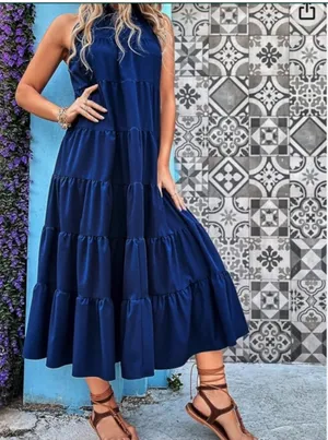 tiered maxi dress navy blue size L thumbnail 3