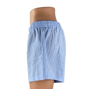 NEW Edikted Women Blue Stripe High Rise Elastic Waist Lounge Boxer Mini Shorts L thumbnail 2
